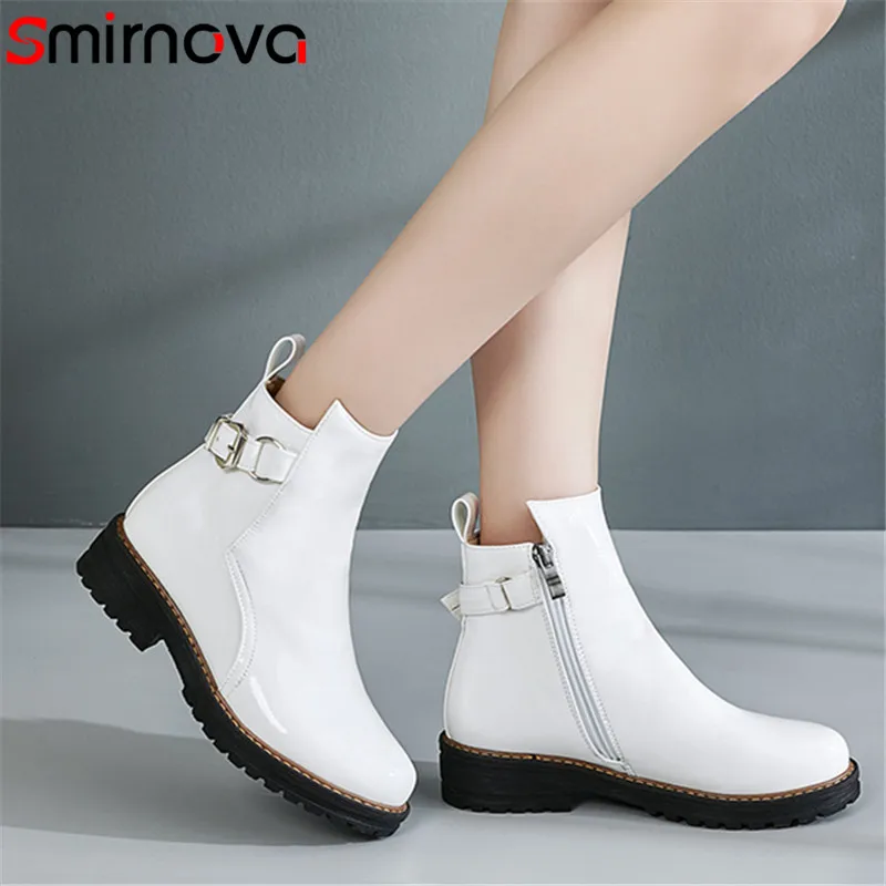 

Smirnova 2020 new arrive ankle boots women round toe zip autumn winter boots buckle med heels ladies motorcycles boots women