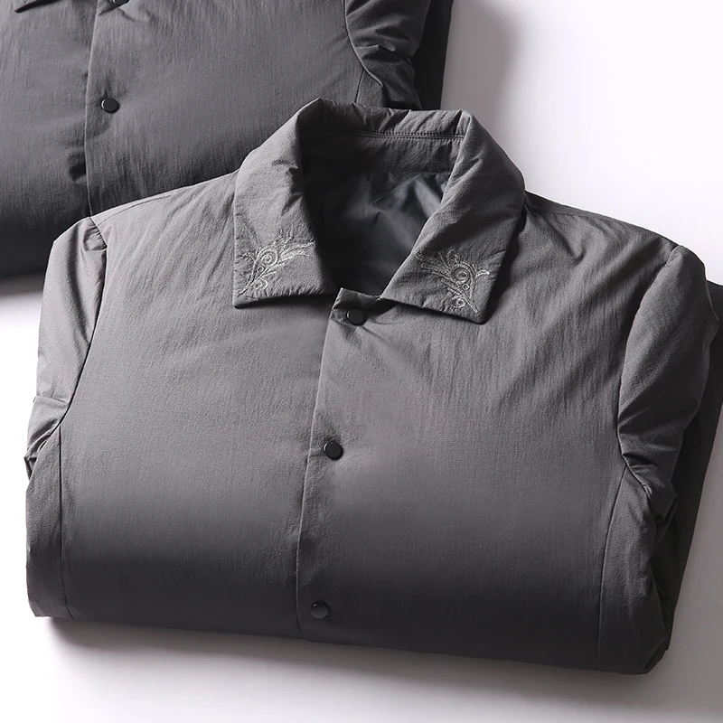 JSBD зимняя деловая джентльменская серия высокого теплого белого утиного пуха, прямой имитация вышитого отворота, мужской тонкий пуховик