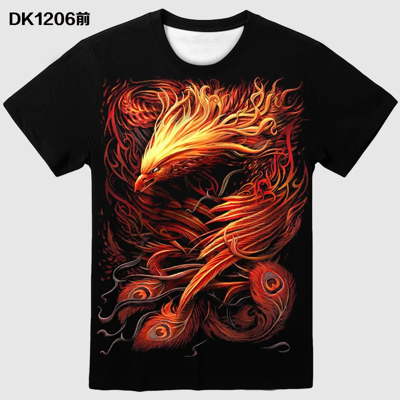

Explosive 3D Digital Print Fire Phoenix Men's T-shirt Skull Short Sleeve Top