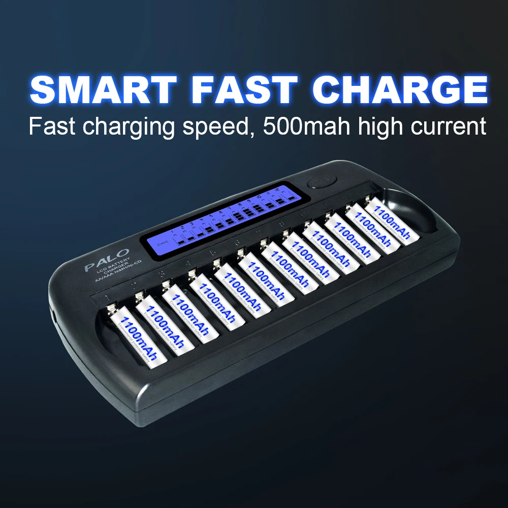 Battery Charger Fast Charger 4-16 Slots Fast Smart Charger LCD display Built-In IC Protection Intelligent Rapid Battery Charger for 1.2V AA AAA Ni-MH Ni-Cd