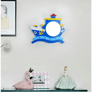 

Mediterranean Home Decoration Wood Wall Sconces AC 90V-AC260V Kids Baby Children Blue Wall Lamp for Bedroom Home Interior Light