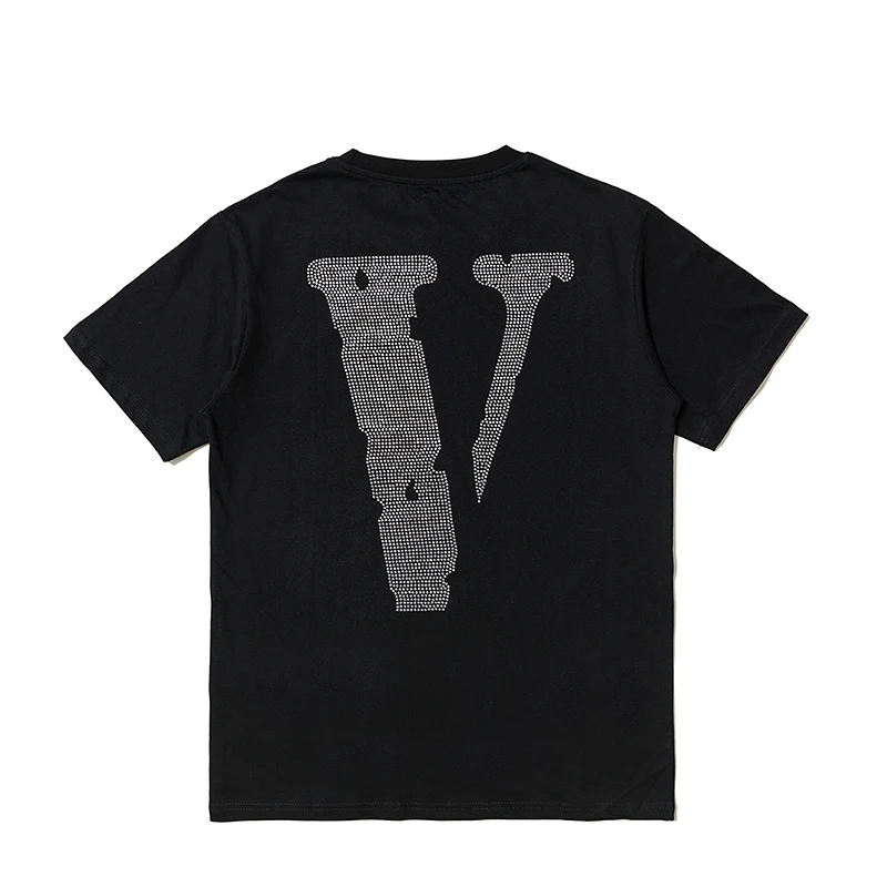 Мужская хлопковая футболка Vlone с коротким рукавом и круглым вырезом свободная в