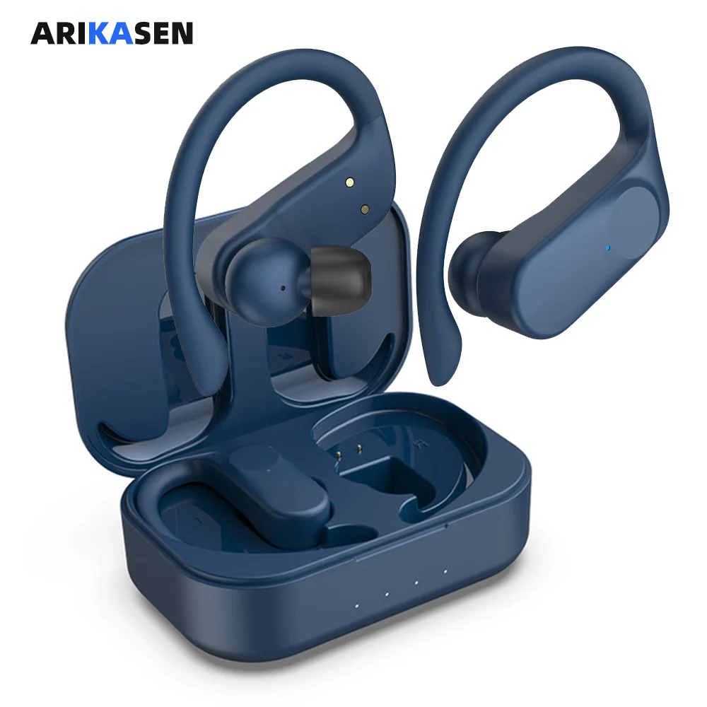 Arikasen True Wireless Earbuds TWS Over-Ear Hooks Bluetooth Stereo Wireless Earphones Super Bass Touch Control IPX7 Waterproof
