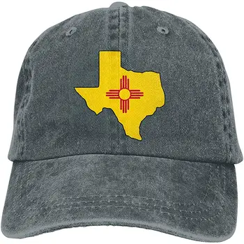 

Unisex Adjustable Denim Fabric Baseball Cap New Mexico Flag Texas Outline Trucker Cap