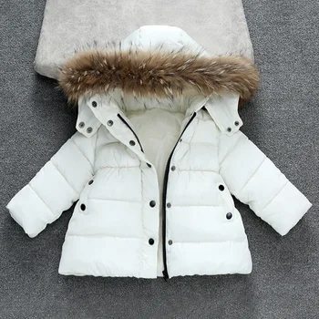 

Girls Winter New Cotton Padded Jacket Long Section Children of The Thick and Large Fur Collar Cotton Outerwear Children Clothing