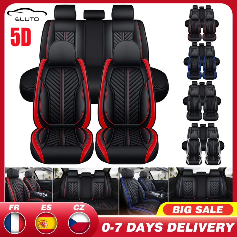 One Set Universal Standard 5-Seat Car Seat Covers Front+Rear Cushion Black+White 