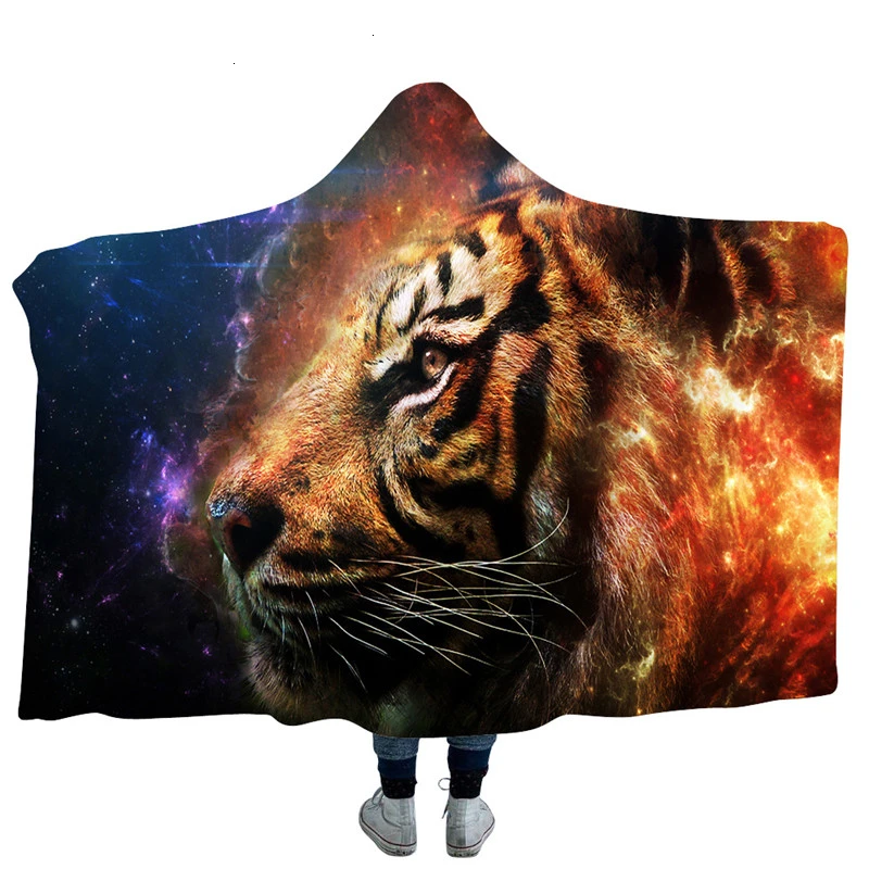 Зимнее теплое одеяло с 3d принтом тигра, переносное одеяло с капюшоном для дома, офиса, дивана, путешествий, покрывало для взрослых и детей, толстовки с капюшоном, одеяло, плащ - Цвет: Model 22