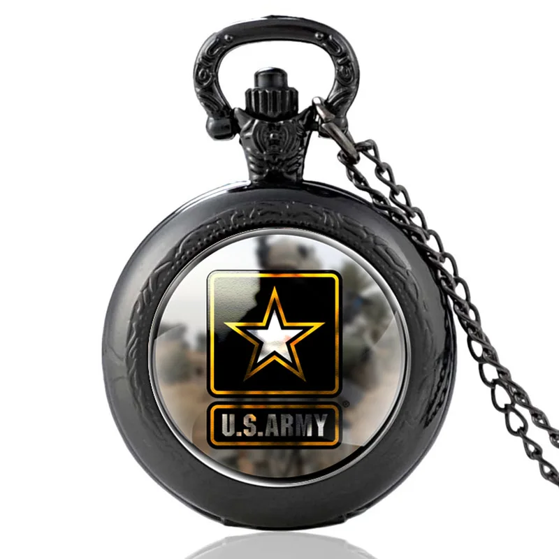 

Antique Black U.S. Army Glass Dome Quartz Pocket Watch Charm Men Women Necklace Pendant Jewelry Gift