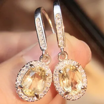 

Per jewelry Natural real citrine drop earring 0.85ct*2pcs gemstone 925 sterling silver Fine jewelry For men or women Q204243