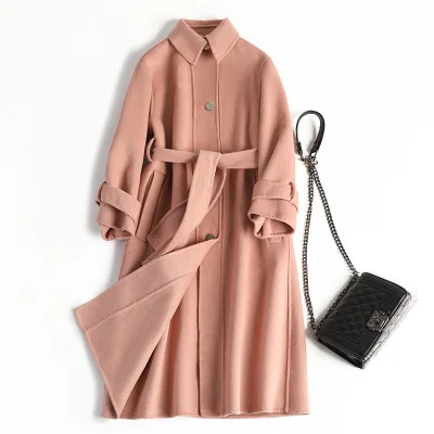 pink Зимнее пальто женское винтажное двустороннее свободное шерстяное Пальто однобортное плюс размер теплое шерстяное пальто длинное пальто женское пальто - Цвет: pink