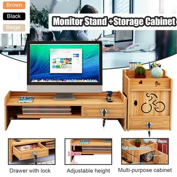 

Wooden Desktop Monitor Stand Shelf Computer Screen Riser Shelf with Keyboard Mouse Storage Slots Laptop Stand Desk Holder