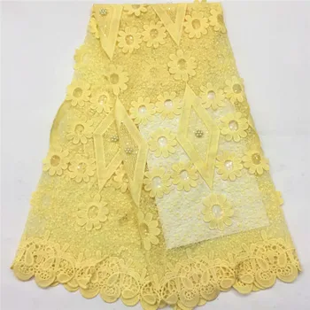 

Latest Nigerian Tulle Lace yellow French Net Beaded Lace Fabric For Nigerian Wedding Embroidery African sequins Lace Fabric
