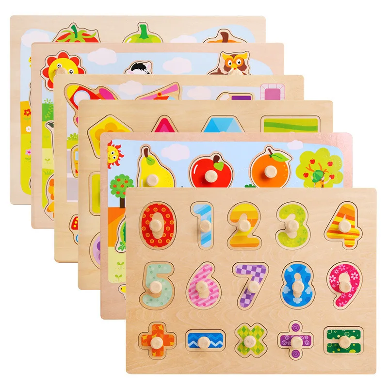 remarkable  Montessori Educational Wooden Toy Digital Animal Fruit Traffic Shape Puzzle Board Brain Training Ea