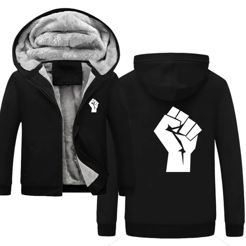 

Angry Fist Graphic Hand Winter Hoodies Men Casual Hooded Warm Sweatshirts Male Thick Tracksuit Jacket
