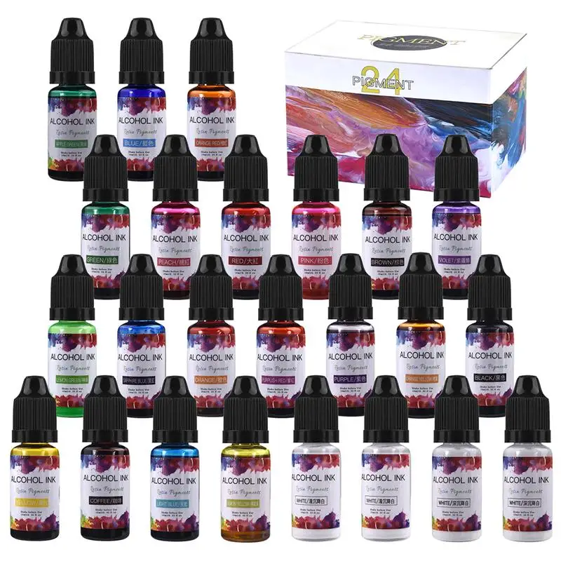 24 Colors 10ML Art Ink Alcohol Resin Pigment Kit Liquid Colorant Dye Diffusion UV Epoxy DIY Jewelry Making | Дом и сад