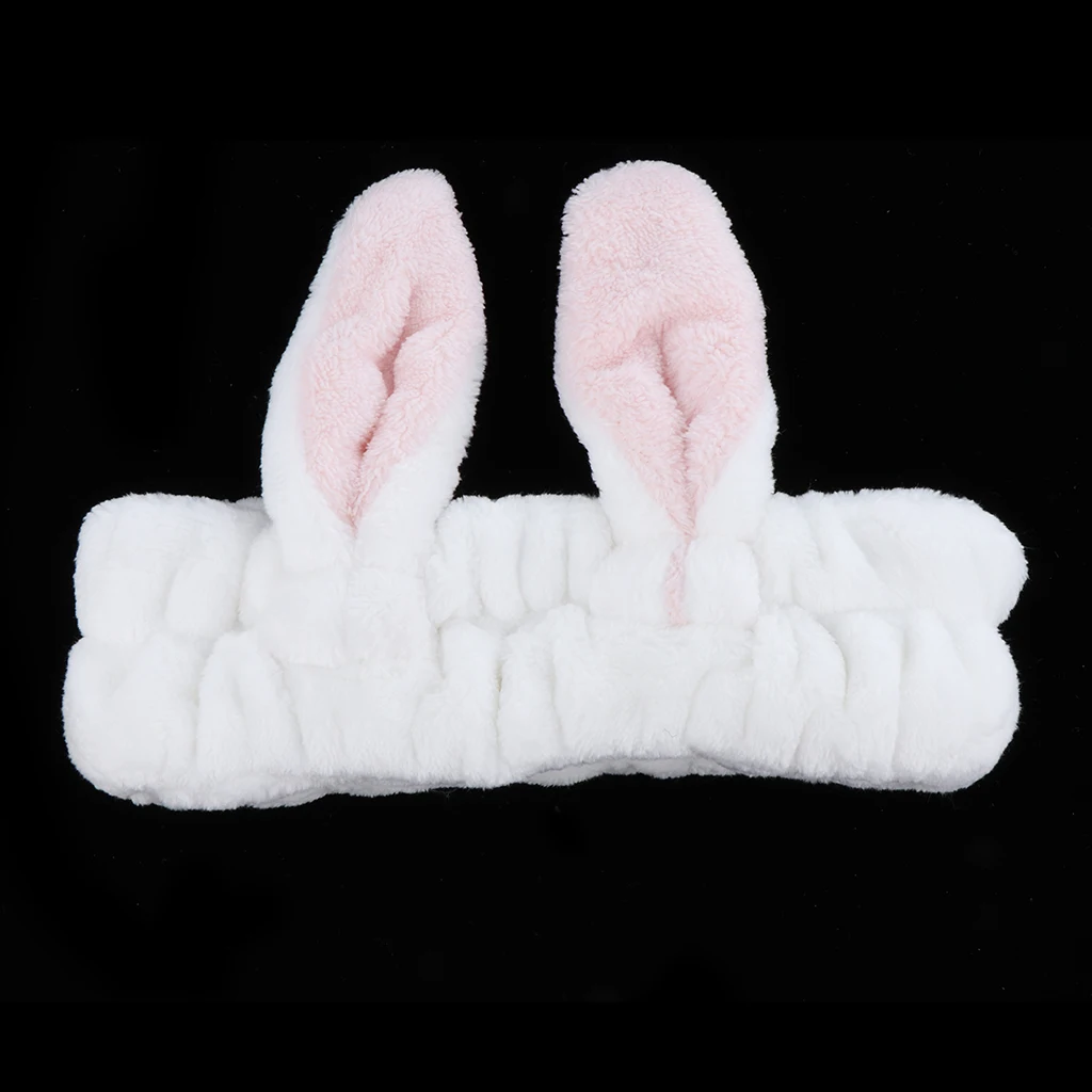 Sweet Cute Bunny Ears Makeup Hairbands Elastic Shower Spa Head Bands, White and Pink, Gift