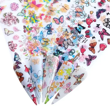 

WUF Nail Butterfly Flower Foils Set Colorful Flowers Transfer Sticker Sliders Decal Adhesive Manicure Nail art Decoration Wrap
