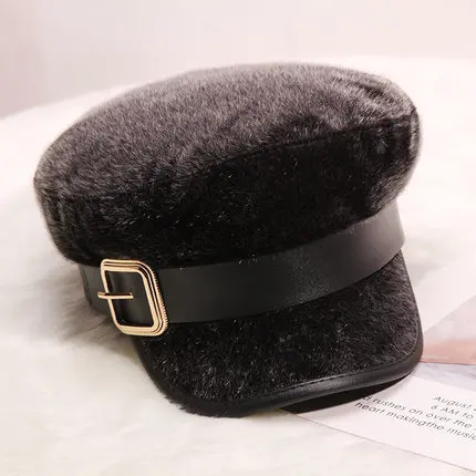 H746 Женская Берет Шляпа женская осень зима Корейская металлическая кнопка темно-синяя гладкая Кепка девушка Британский ретро сплошной цвет повседневные теплые шапки - Цвет: Серый