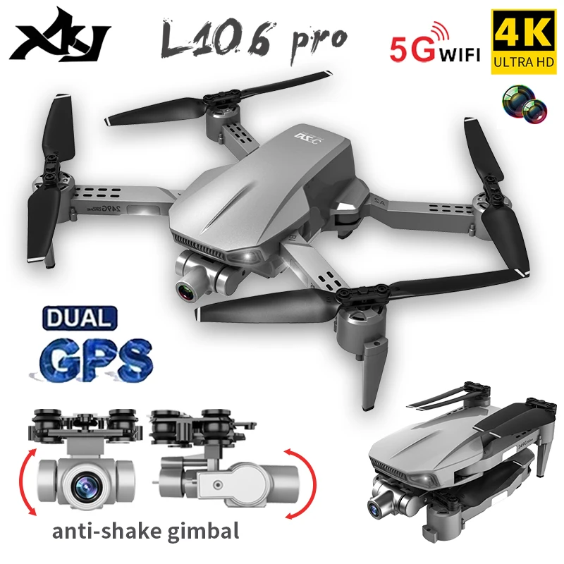 XKJ 2021 RC Drone GPS 4K HD Dual Camera Self-stabilizing Gimbal Professional Aerial Photography Foldable Quadcopter