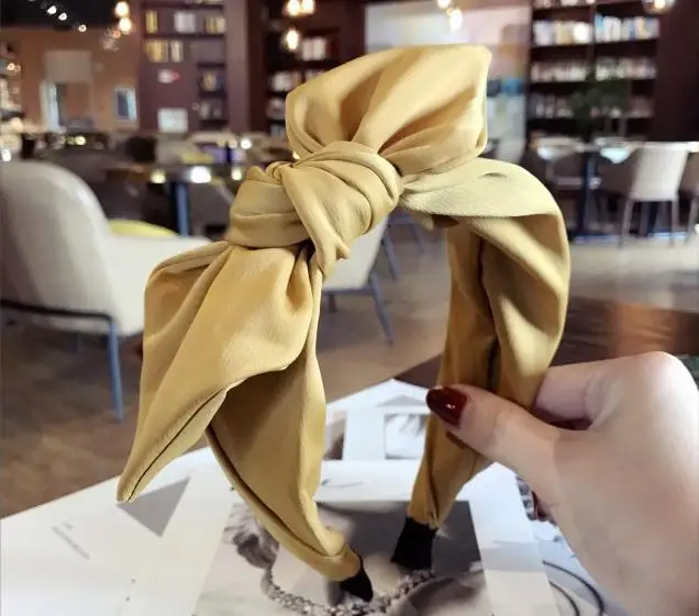 Цвет: желтый Повязка на голову с большим бантом для женщин, аксессуары для волос из цельной ткани, повязка на голову с бантом, взрослый головной убор, боковая повязка на голову с бантом, обруч для волос - Цвет: Цвет: желтый