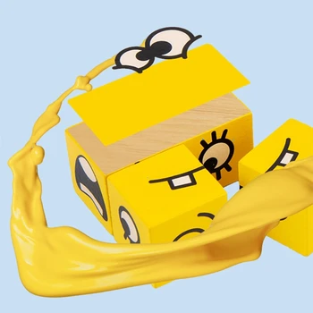 

Wooden Blocks Board Game, 50 Pieces of Challenge Cards Funny Expression Puzzle Colorful for Kids' Logical Thinking