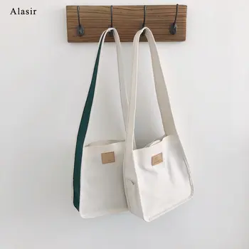 

Alasir Simple Casual Tote Canvas Bag Women Solid Shoulder Bag Korean Style School Bags for Girls Minimalist Crossbody Bag Canvas