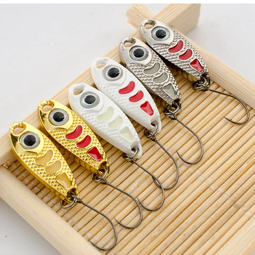 

6pcs Mini Spoon bait 1.5g 3g 5g Zinc alloy Metal fishing lure Hard Bait Red Point Luminous freshwater Fishing Wobblers tackle