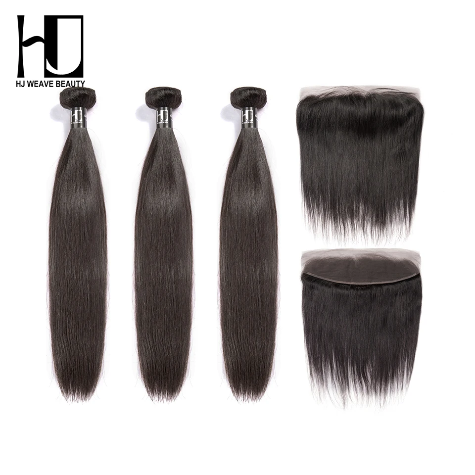 

7A HJ WEAVE BEAUTY Straight Bundles With Frontal Indian Virgin Hair 13*4 Frontal Human Hair Free Shipping
