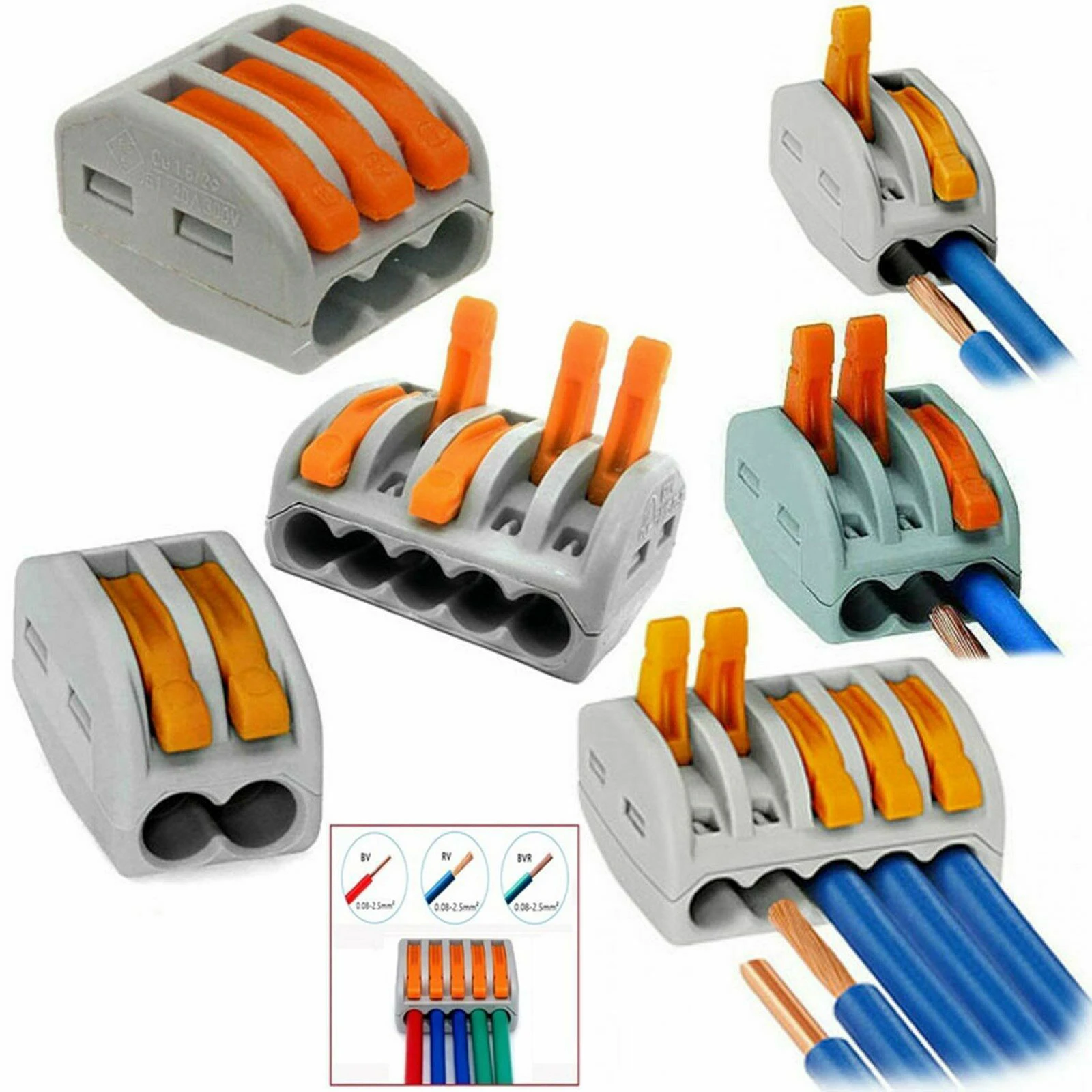 

10X 20X Terminal Blocks PCT212-PCT218 SPL-2-3 0.08-2.5mm Universal Compact Electric Wire Cable Connectors Conductor Splitter