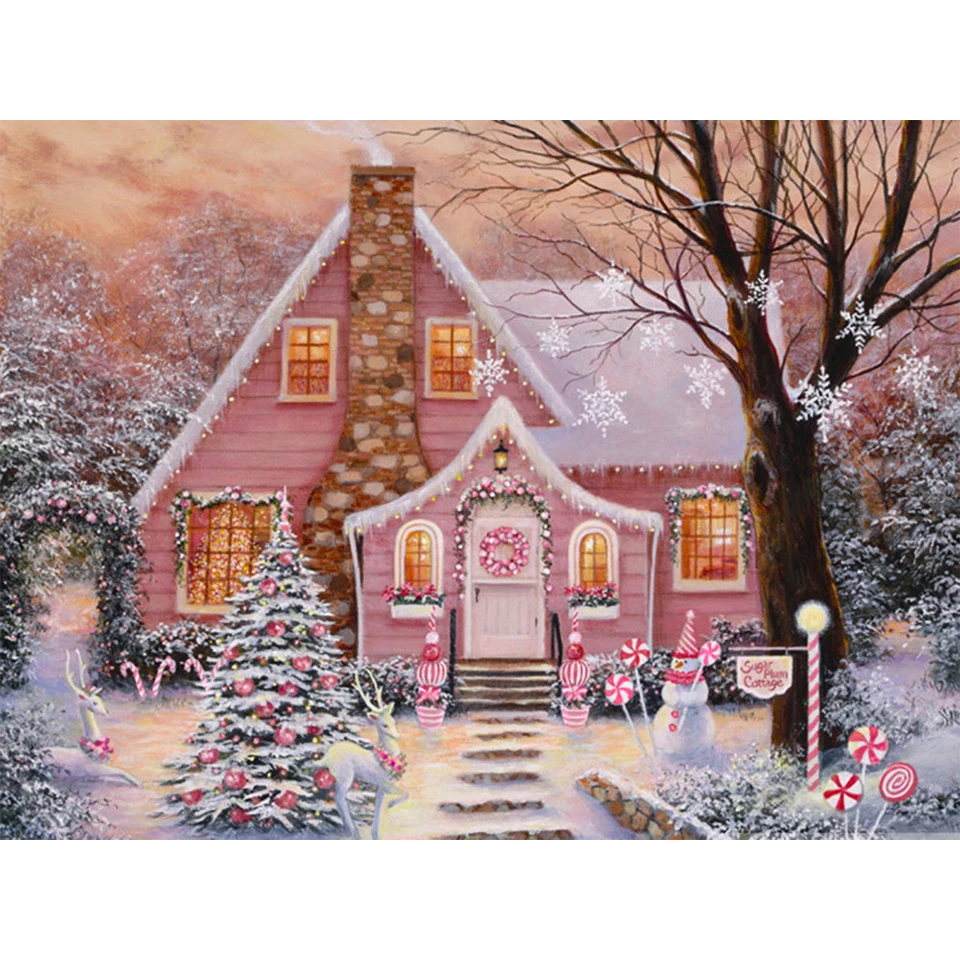 5D DIY Diamond Painting Landscape Winter House Full Square Rhinestone Embroidery Cross Stitch Kit Mosaic Picture Decoration Gift 