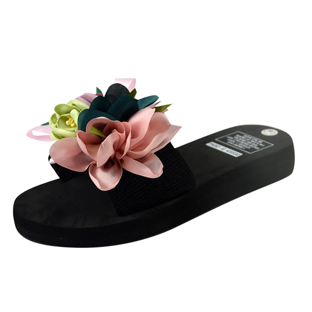 

SAGACE Flip-Flops Women's Summer Bohemian Flower Platform Flat With Slippers Summer Slip-On Sandals Non-slip Beach Shoes X0109