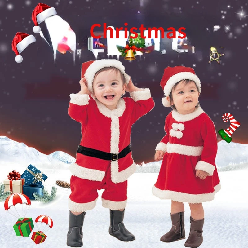 

Baby Boy Girl Outfit Set Santa Claus Children's Party Dress Women Cute Hat Decoration Prop Navidad Christmas