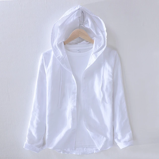 Hensley Linen Hooded Shirt Men Fashion Cotton Linen Male Casual Breathable  Solid Long Sleeve White Shirt Cloth - AliExpress
