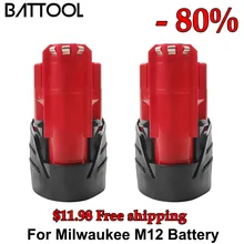 

BATTOOL 12V3.0Ah Rechargeable Battery for Milwaukee M12 XC Cordless Tools 48-11-2402 48-11-2411 batteries 48-11-2401 MIL-12A-LI
