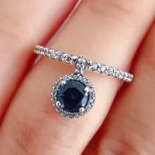 Высокое качество, зимнее серебро 925, ювелирное изделие, свисающее синее круглое кольцо, 925 пробы, серебряные кольца для женщин, anillo, модное ювелирное изделие Memnon