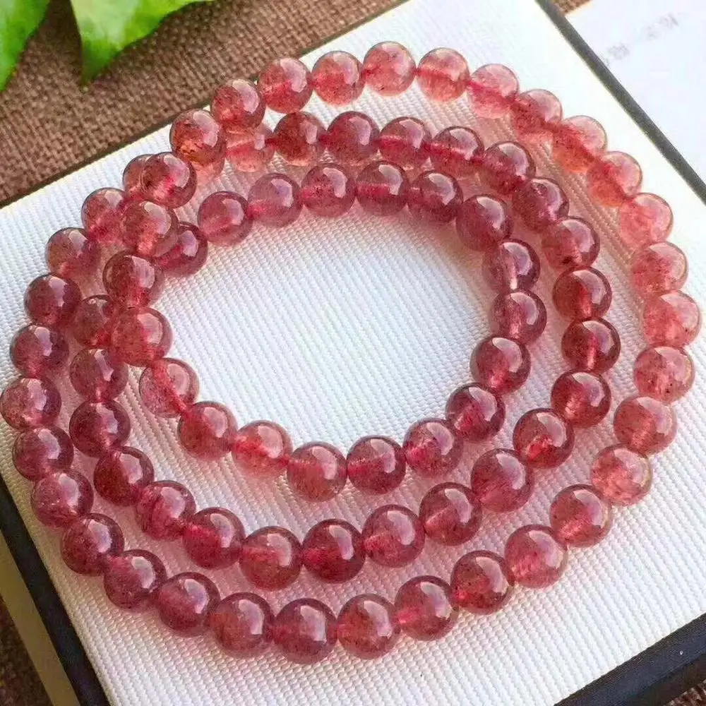 

Genuine Natural Red Ice Strawberry Quartz Crystal Bracelet Woman 6mm Clear Round Beads Love Gift Stretch Gemstone Jewelry AAAAA