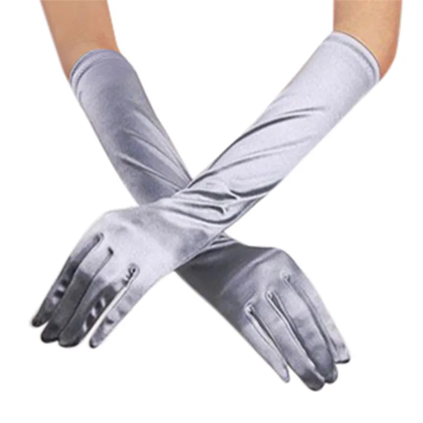 Женские атласные длинные перчатки опера Вечерние перчатки для выпускного стрейч атласные вечерние перчатки для банкета - Цвет: Gray