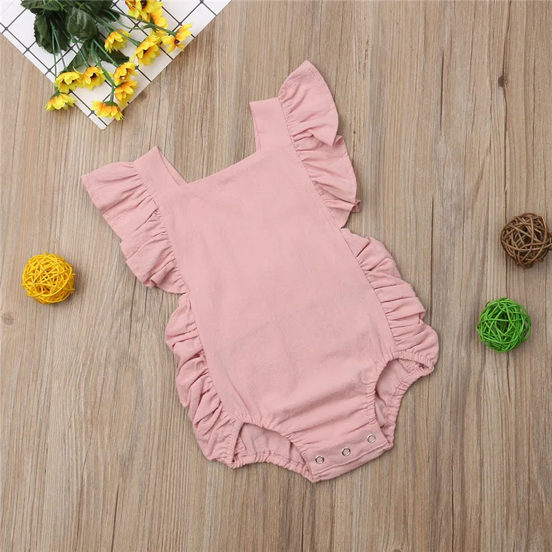 

0-24M Cute Newborn Baby Girl Ruffle Solid Color Sleeveless Backless Romper Jumpsuit Outfit