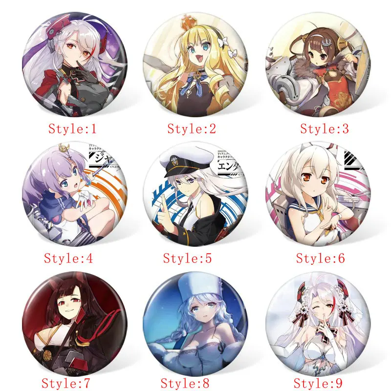 

58MM Azur Lane: Crosswave Anime Cosplay Badge Cartoon Brooches Pins Collection bags Badges for Backpacks Clothes