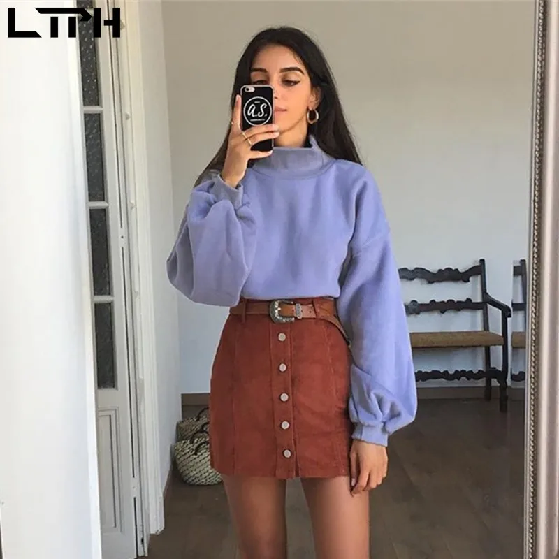 

LTPH 2020 Autumn Winter new arrival Fashion Turtleneck sweatshirt simple Solid color pullover Casual all-match sweatshirts women