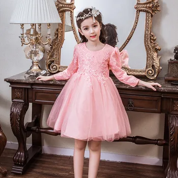 

Flower Girls Dresses for Weddings Lace Long Sleeve Girls Pageant Dresses Kids First Communion Dress For Prom Party Gown