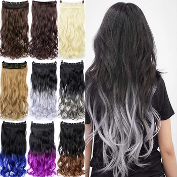 

DIANQI 24 inch long wave ombre hair high temperature fiber synthetic wig 5 clip in hair extensions for woman