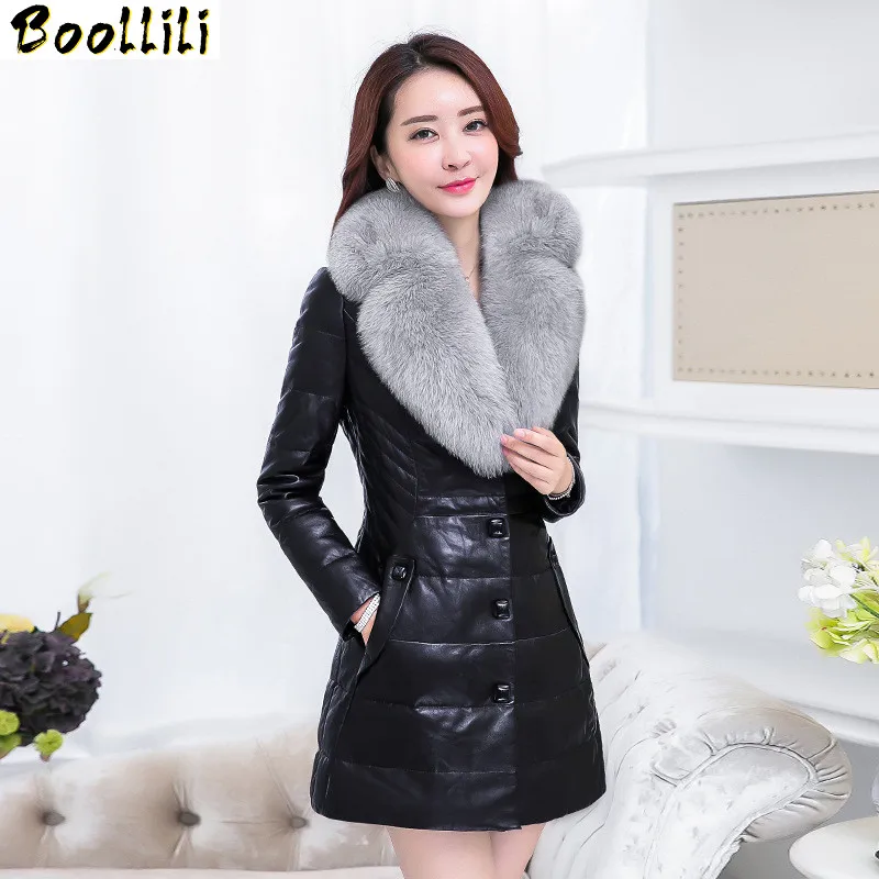 

Boollili Winter Jacket Women Faux Fox Fur Collar White Duck Down Jackets Thick Parka Warm Woman Coat Leather Jacket Abrigo
