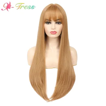 

Strawberry Blonde 28'' X-TRESS Trendy Synthetic Glueless Wigs for White Women Long Straight Wigs Heat Resisant Cosplay Wigs