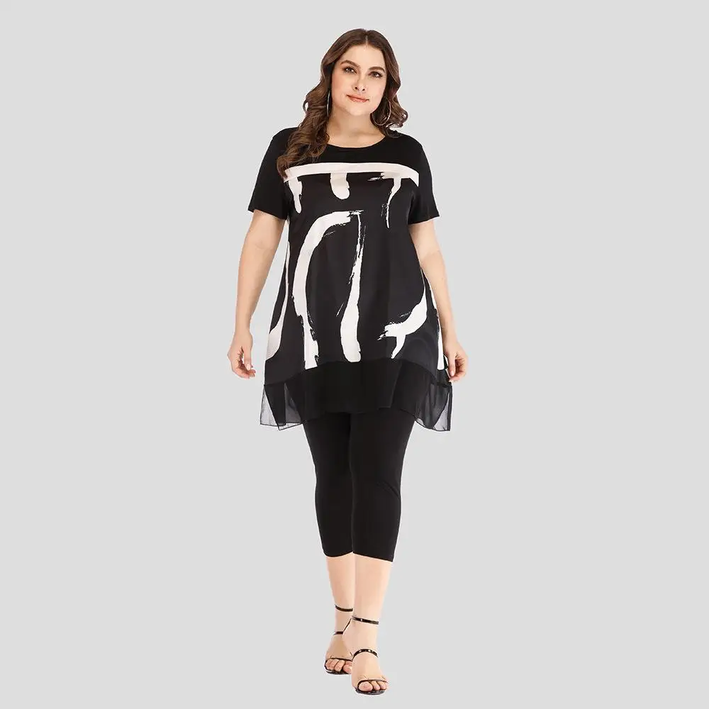 4XL 5XL летний женский комплект из двух предметов большого размера 2020 повседневные