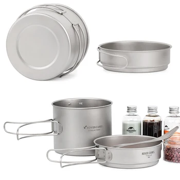 

Ultralight Titanium Cookset Outdoor Camping Cookware Set 1100ml Pot and 350ml Fry Pan with Folding Handles for Travel Tourist