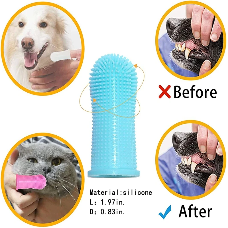

1pcs Dog Toothbrush Silicone Dog Finger Toothbrush Full Surrounding Easy Clean Bristles Transparent/Pink Teeth Brush