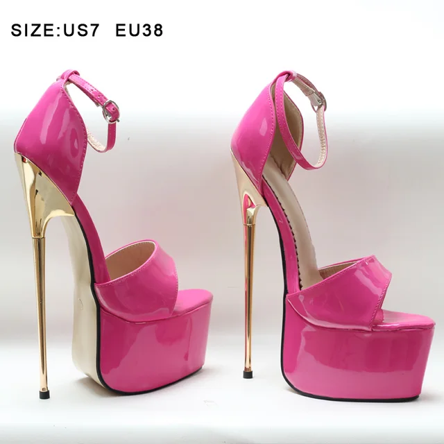 Clearance style Fetish BDSM Sexy high heel pump sandals shoes peach-38