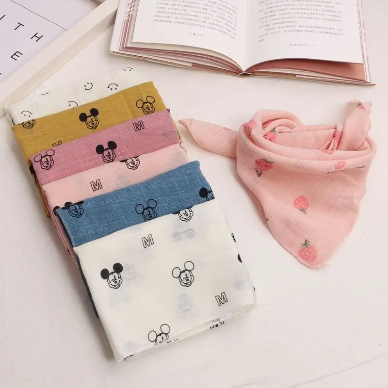Disney Mickey Mouse Children's Cotton and Linen Scarf Windproof Silk Scarf Saliva Towel Bib Autumn and Winter Thin Scarf