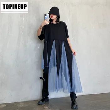 

Ins hot sale girl's stylish irregular t-shirt women summer short sleeve mesh patchwork irregular tops female tunic plus size